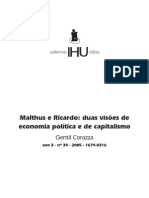 malthus e ricardo - duas visões de economia política e capitalismo