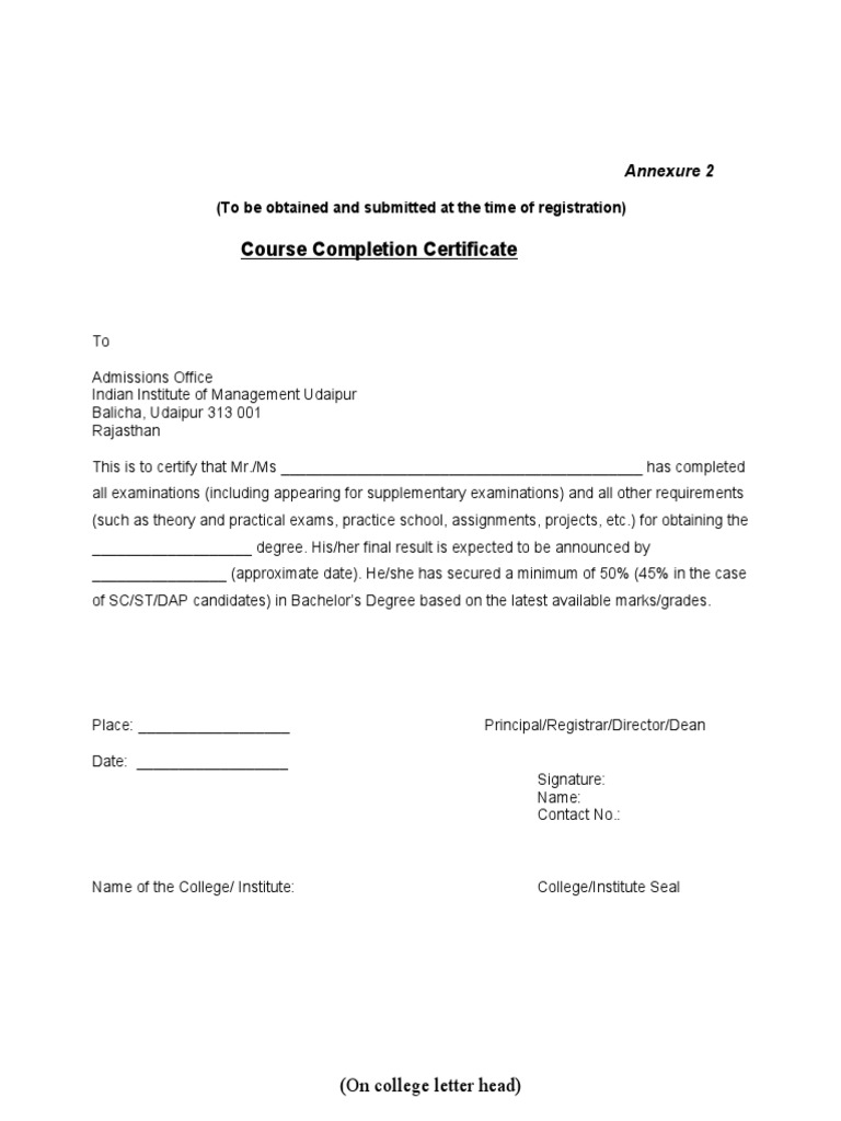 Course Completion Certificate Application | PDF