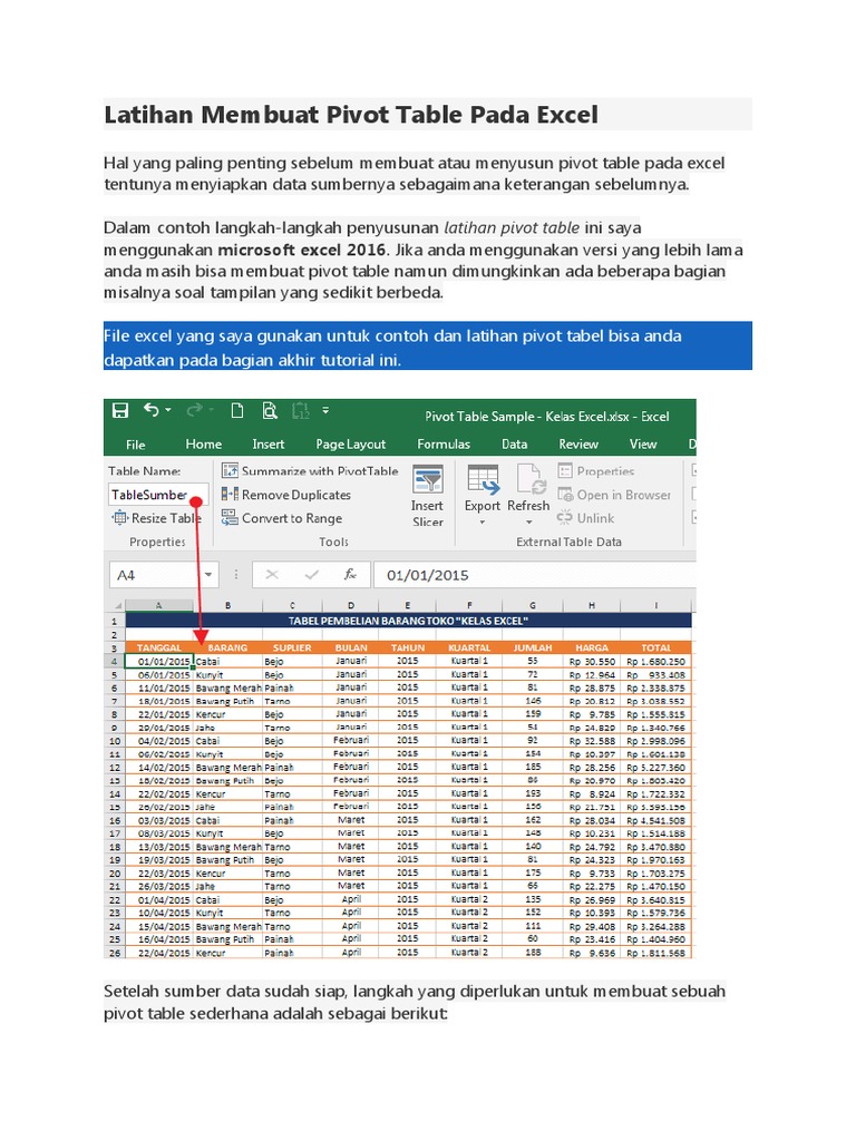 Latihan Membuat Pivot Table Pada Excel Pdf