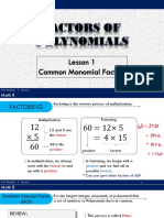 Math 8 Lesson 1 Common Monomial Factors