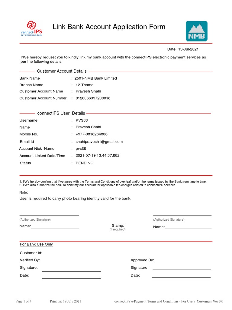 Link Bank Account Application Form | PDF | Indemnity | Banks