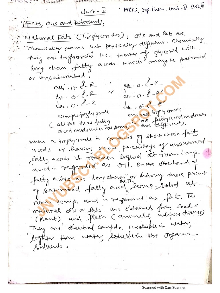 BSC Final Year Organic Chemistry Unit 05 Fats, Oils, Detergents and
