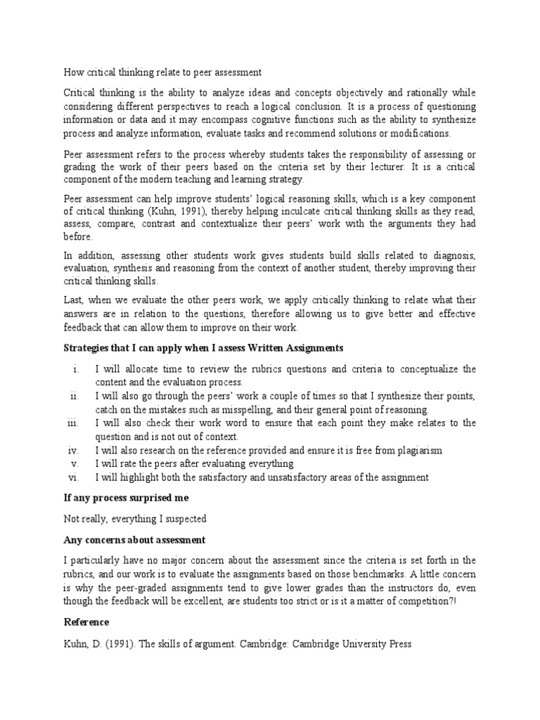 Critical Thinking in Peer Assessment | PDF | Critical Thinking ...