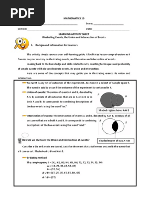 G10LAS_Q3_Week 6_illustrates Events, And Union and Intersection of Events PDF