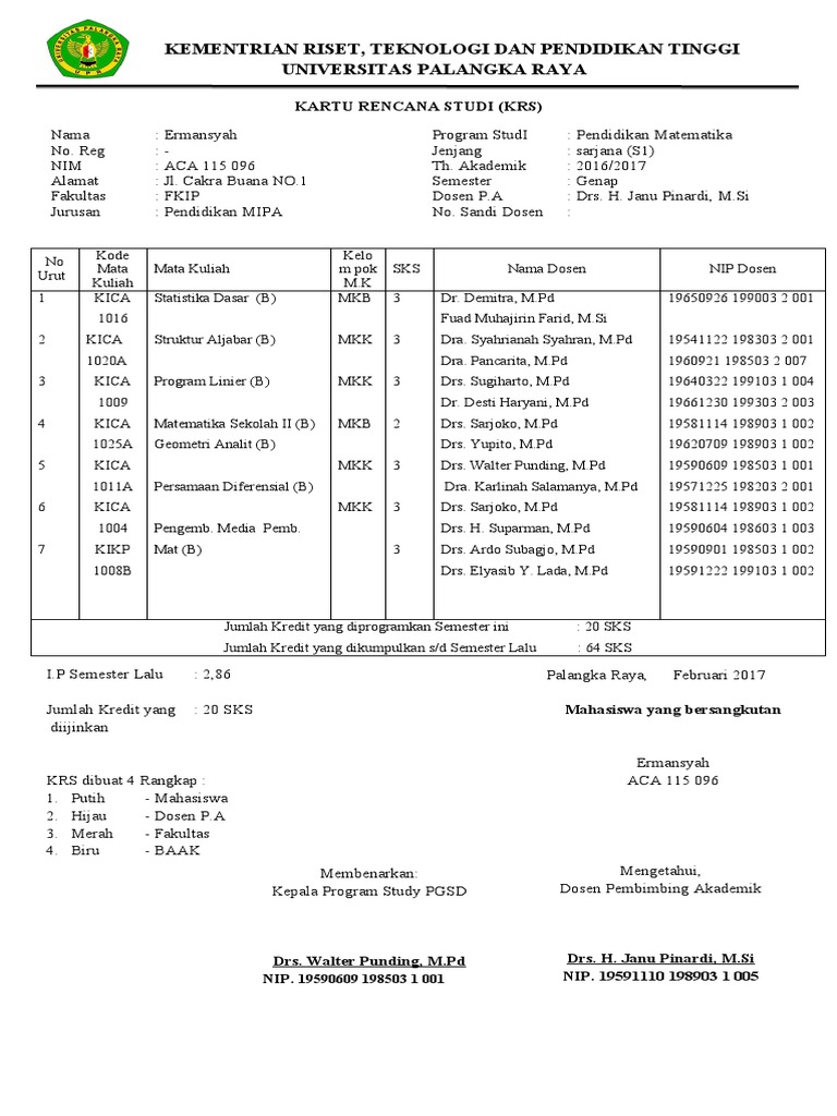 Kartu Rencana Studi Mahasiswa FKIP | PDF