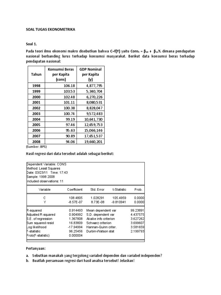 Soal Latihan Uts Ekonometrika 23032011