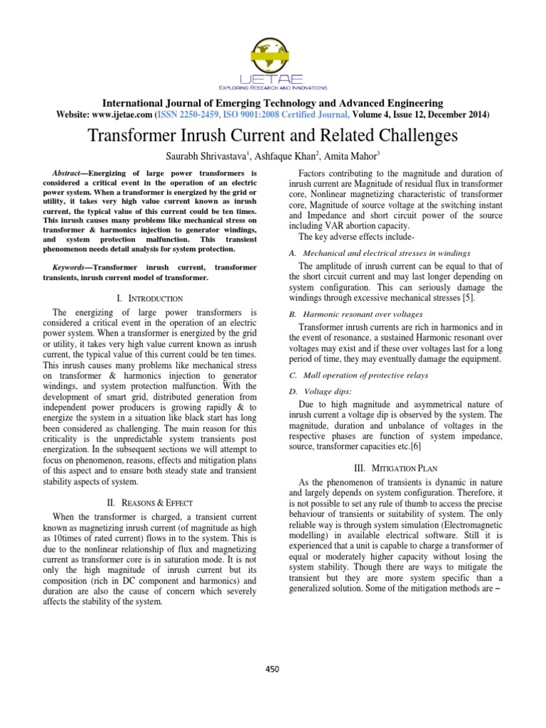 Transformer Inrush Current Challenges | PDF | Transformer | Electrical ...
