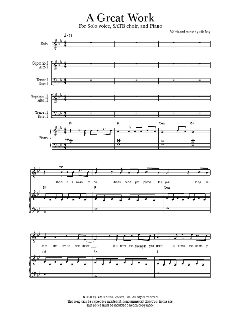 A Great Work: For Solo Voice, SATB Choir, and Piano | PDF | Musical ...