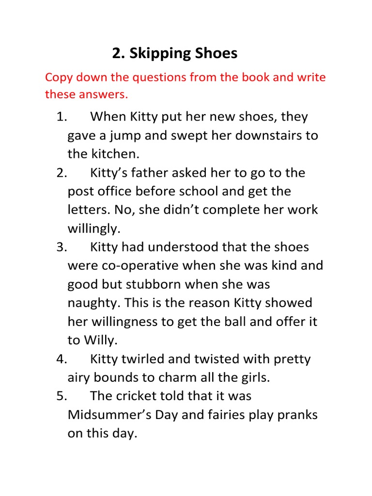Skipping Shoes: Copy Down The Questions From The Book and Write These ...