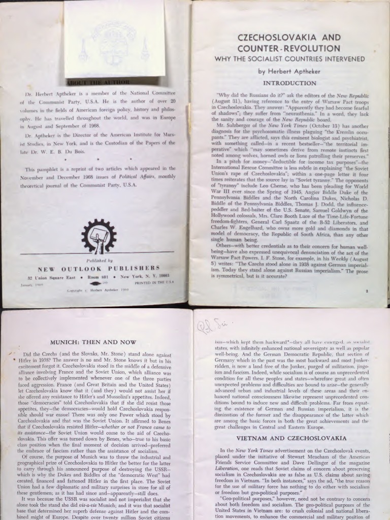 Herbert Aptheker Czechoslovakia and CounterRevolution Why The