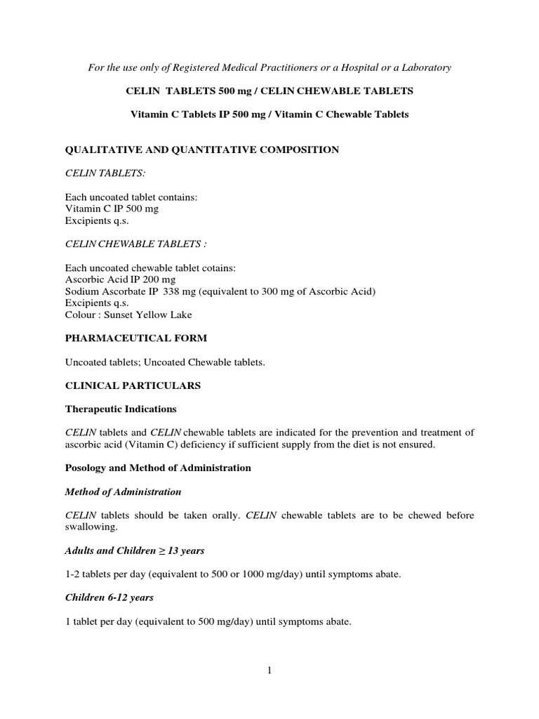 Celin Tablets and Celin Chewable Tablets PDF Vitamin C Tablet