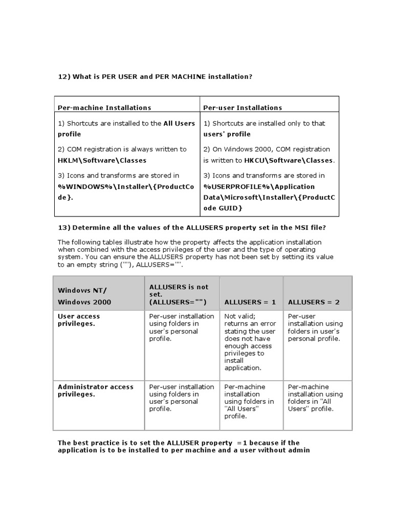 Understanding Per User vs Per Machine Installations | PDF