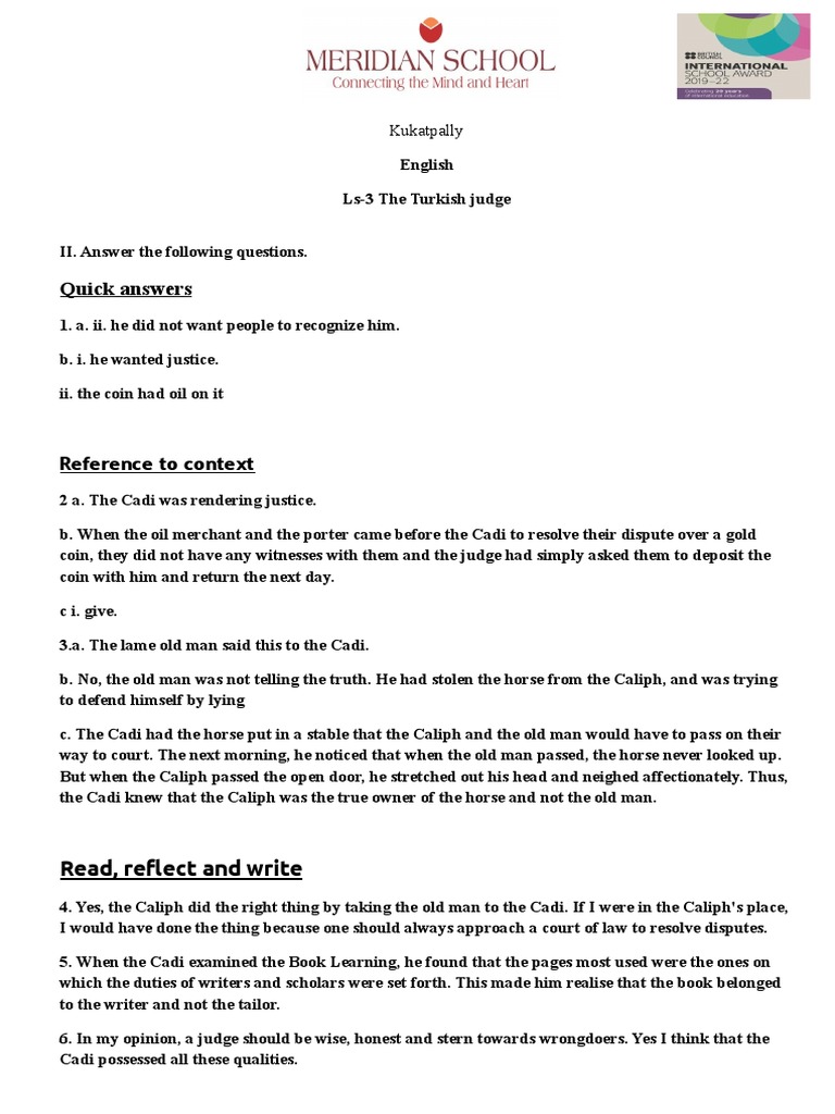 The Turkish Judge: Class 6 Q&A | PDF