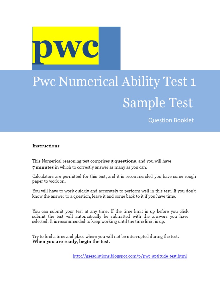 PWC Numerical Ability Test Sample | PDF | Business