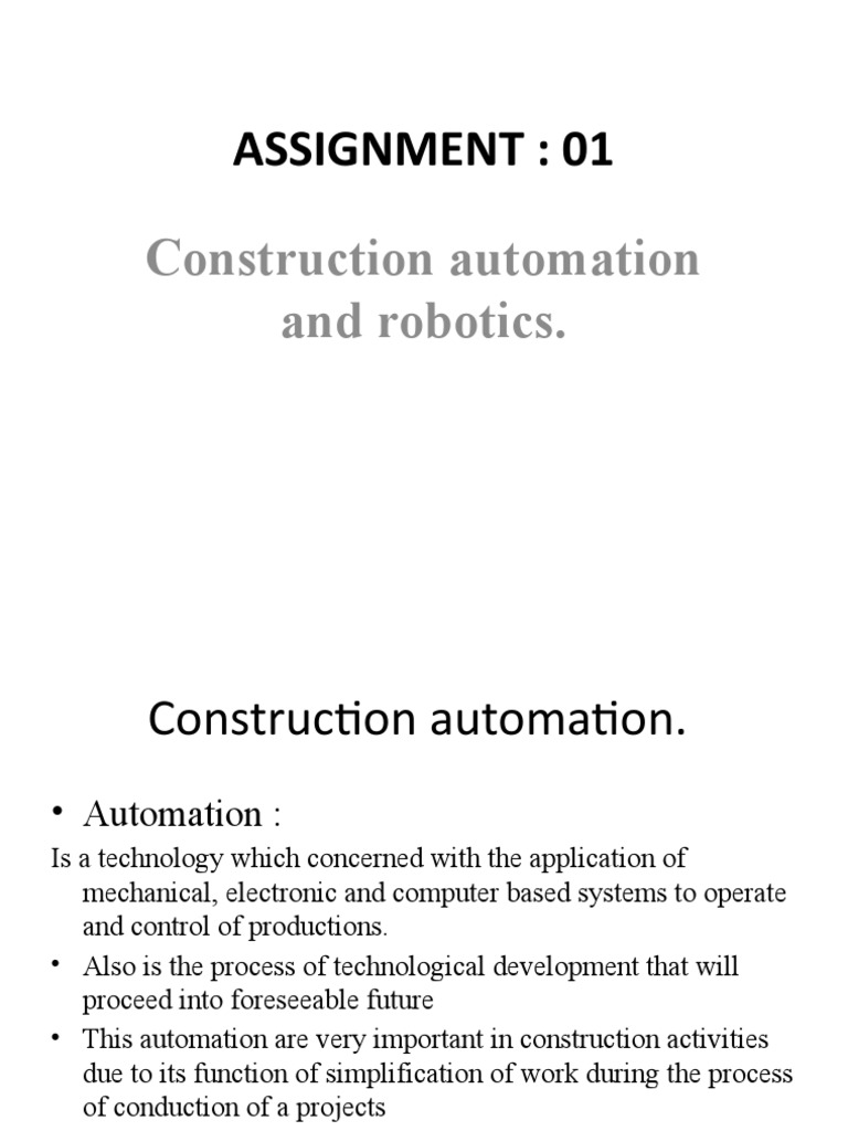 Automation and Robotics in Construction | PDF | Automation | Robotics