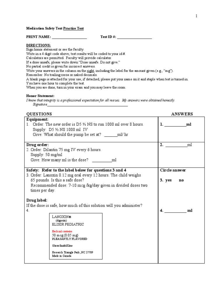 Medication Safety Practice Test Nursing 427 PDF Dose (Biochemistry