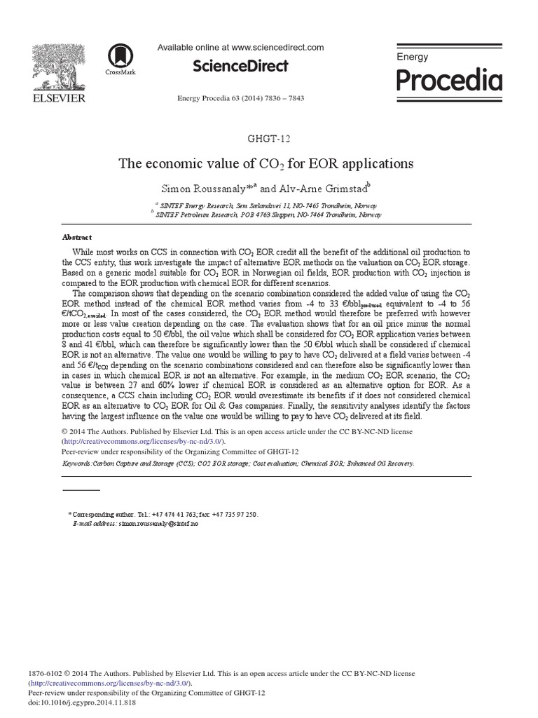 Sciencedirect The Economic Value of Co For Eor Applications PDF