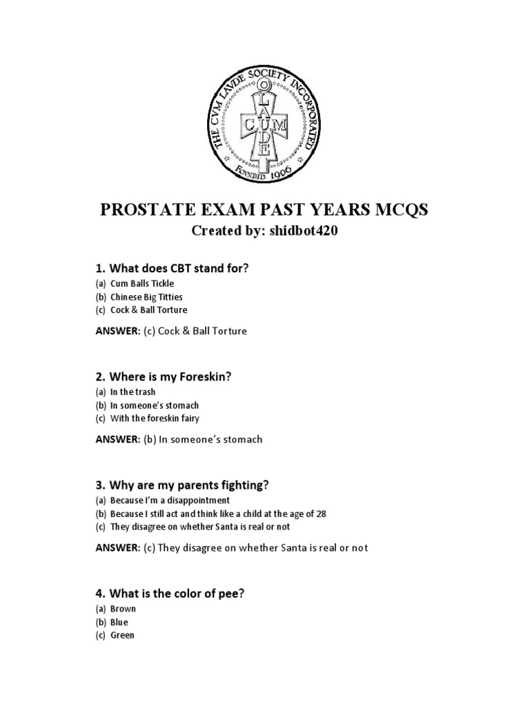 Prostate Exam MCQs and Answers | PDF