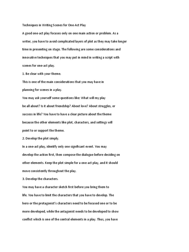 Writing Techniques for One-Act Plays | PDF | Plot (Narrative) | Theatre