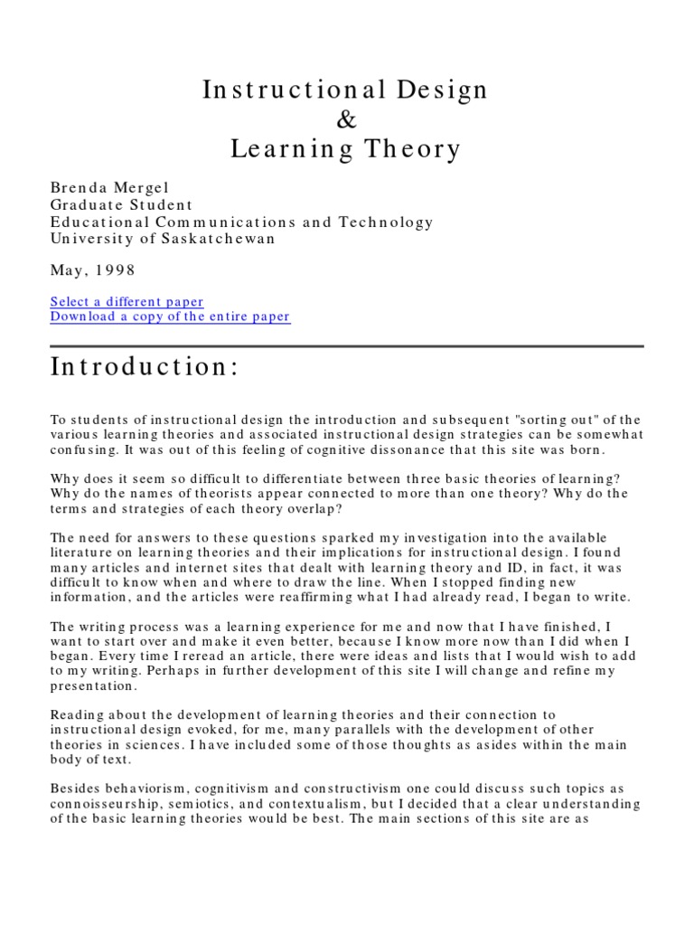 Learning Theories in Instructional Design | PDF | Constructivism ...