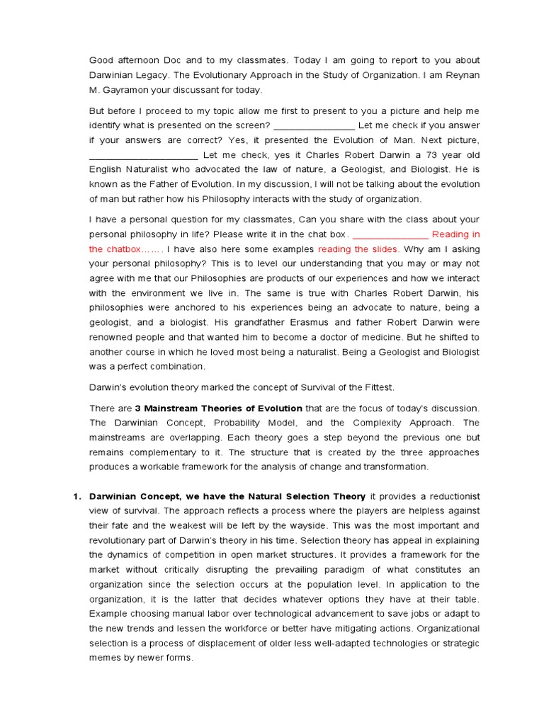 Script To My First Report | PDF | Darwinism | Evolution