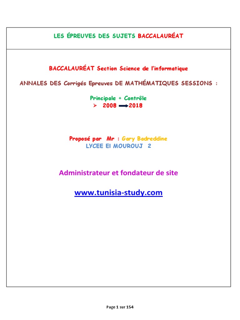 Corrigés Épreuves Baccalauréat 2008-2018 | PDF | Écoles | Enseignement ...