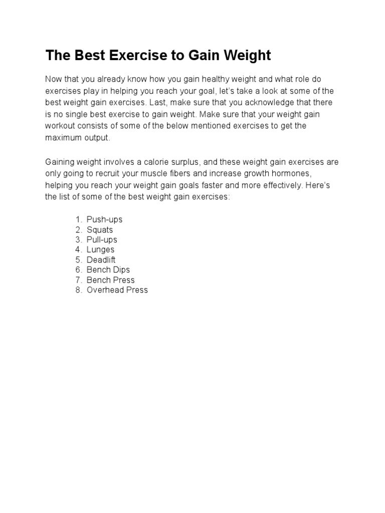 Weight Gain Exercise Guide | PDF | Weight Training | Dieting