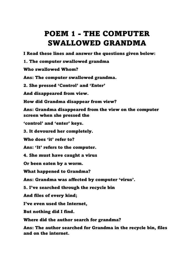 The Computer Swallowed Grandma Explained | PDF | Art | Young Adult