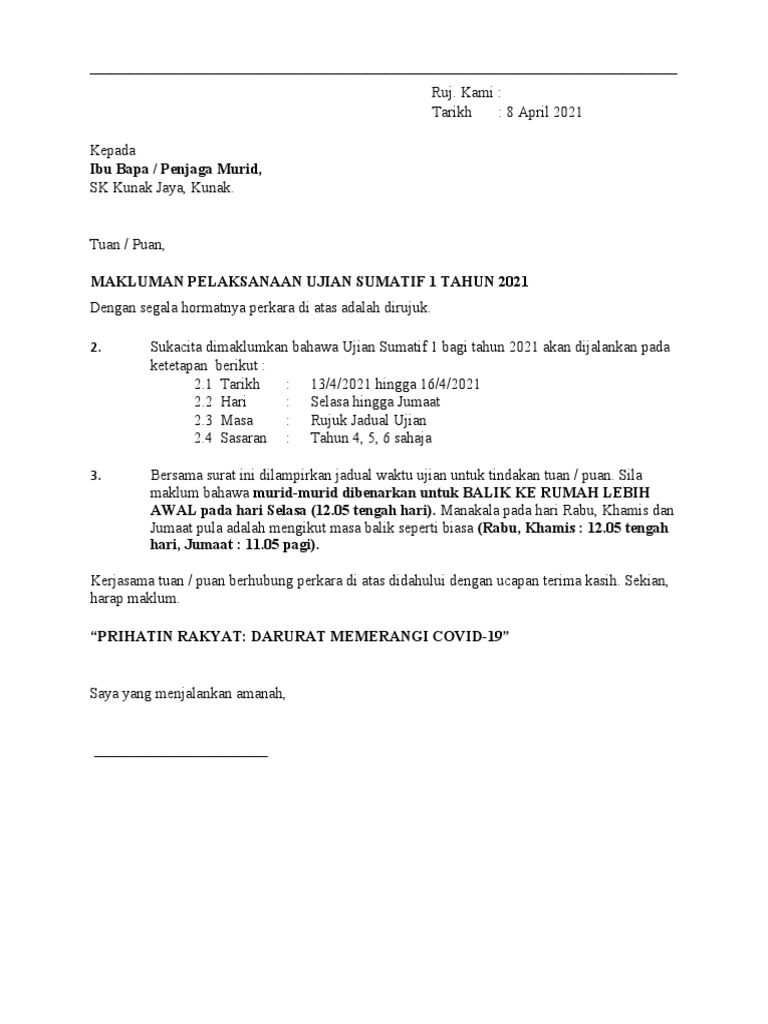 Surat Pemakluman Exam Pdf