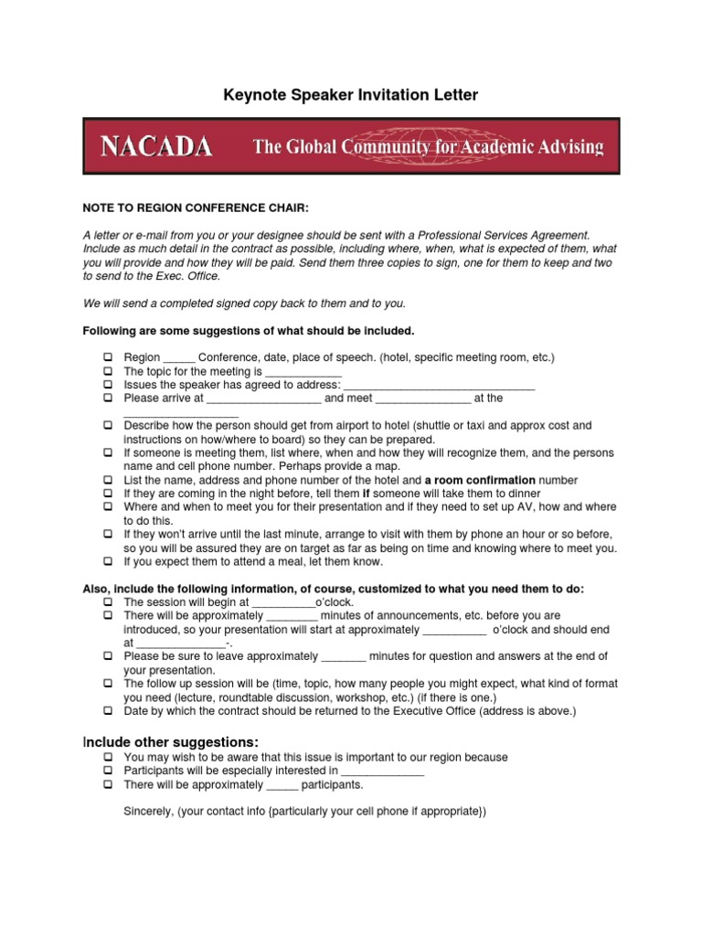 Keynote Speaker Invitation Letter PDF Business