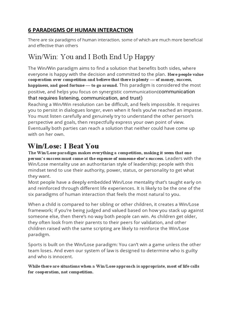 Six Human Interaction Paradigms | PDF | Mindset | Leadership