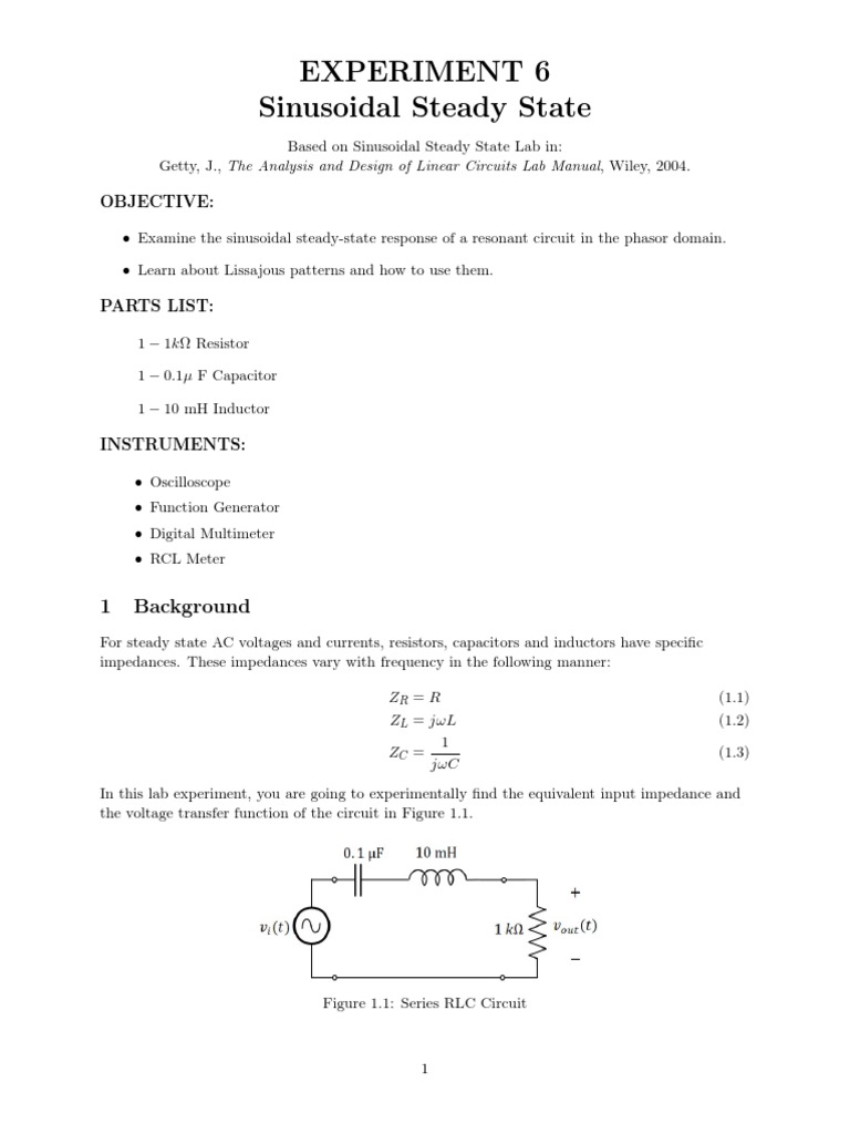 Sinusoidal Steady State Analysis Lab | PDF | Electrical Impedance ...