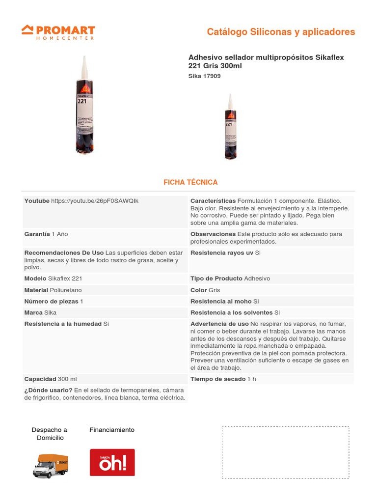 Sellante de juntas y adhesivo Sikaflex 11FC Plus 300ml - Promart