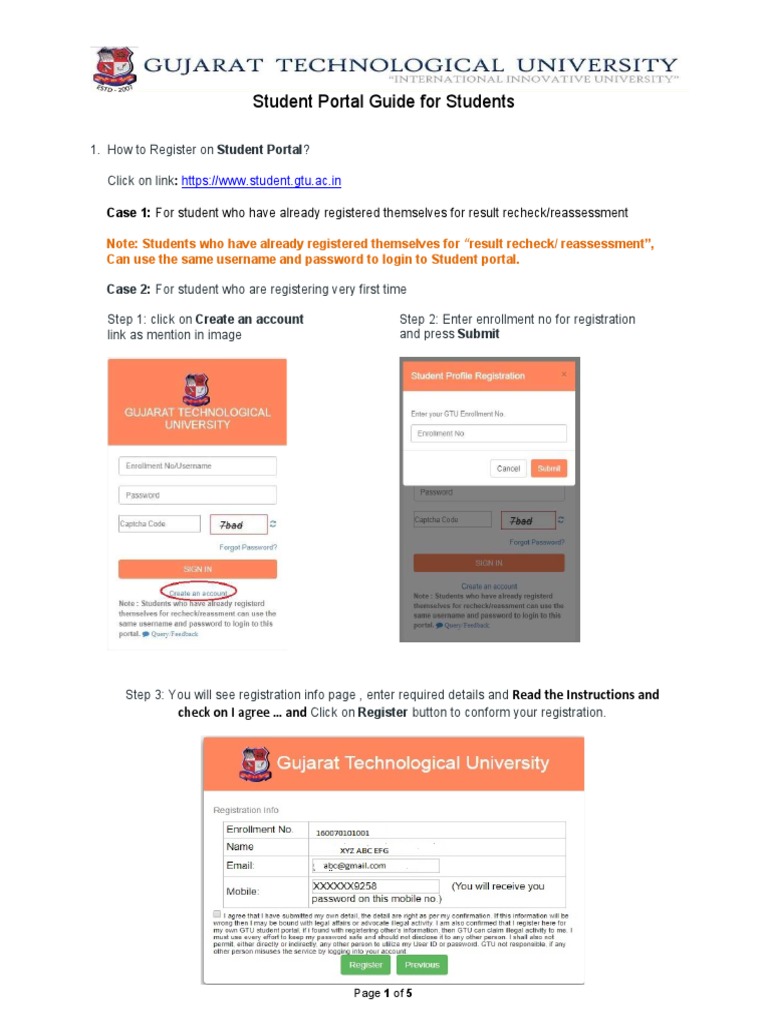 GTU Student Portal Registration Guide | PDF | Password | Cyberspace