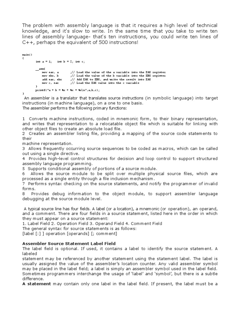 Assembler Source Statement Label Field | PDF | Assembly Language ...
