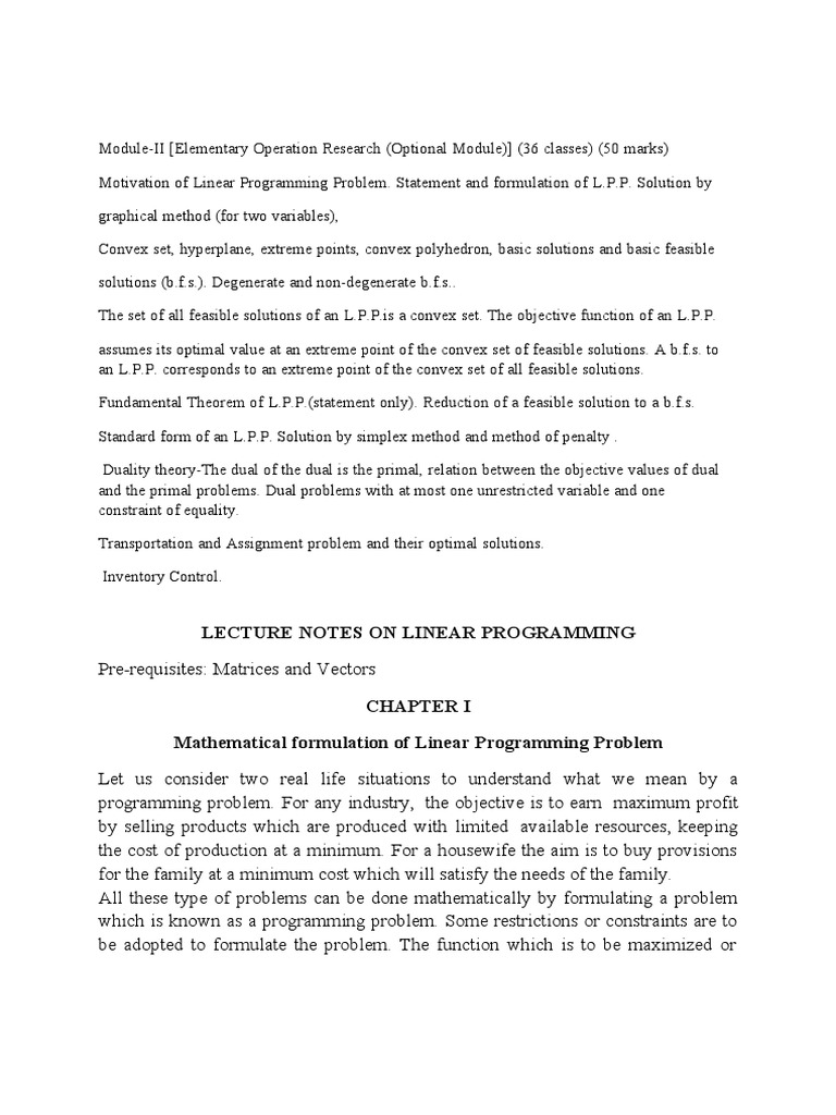 Lecture Notes On Linear Programming | PDF | Mathematical Optimization ...