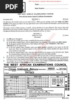 Waec Physics November 2011 Paper 2 Objective and Essay