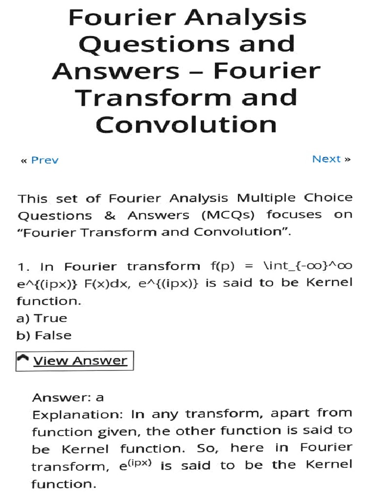 Fourier Transform MCQs and Solutions | PDF | Trigonometric Functions ...