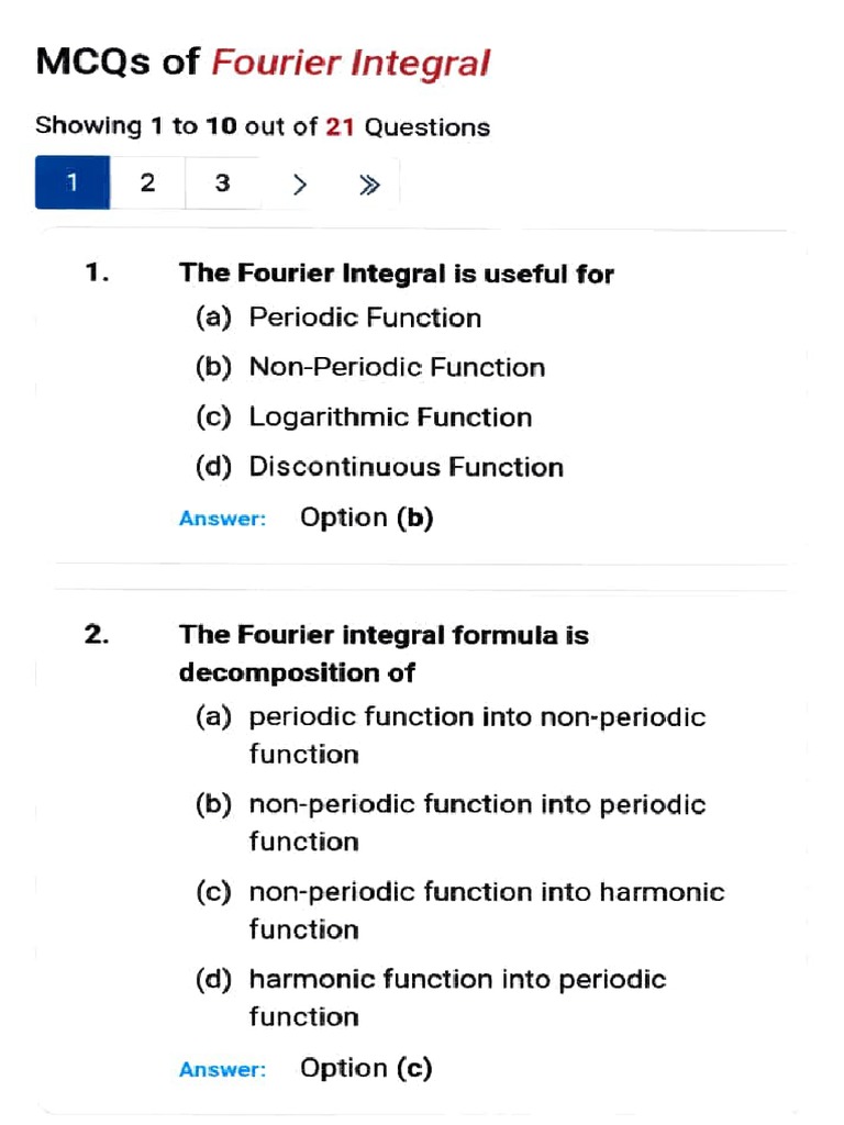Fourier Integral MCQs and Solutions | PDF | Trigonometric Functions | Sine