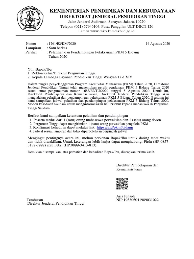 Surat Pelatihan Dan Pendampingan Pkm 5 Bidang 2020 1 Pdf
