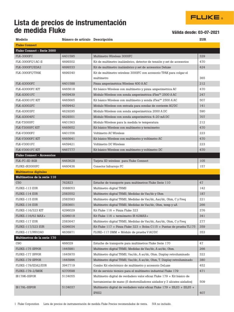 Fluke V3001FC - Medidor de voltaje en DC