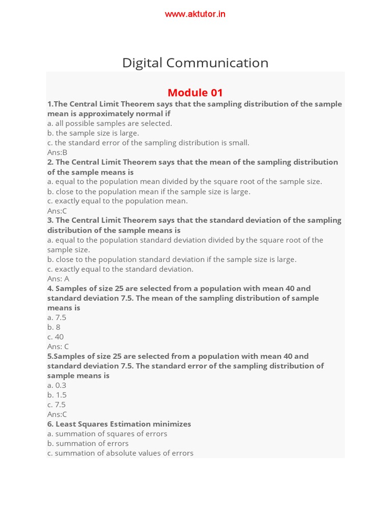 Digital Communication MCQs PDF Modulation Errors And Residuals