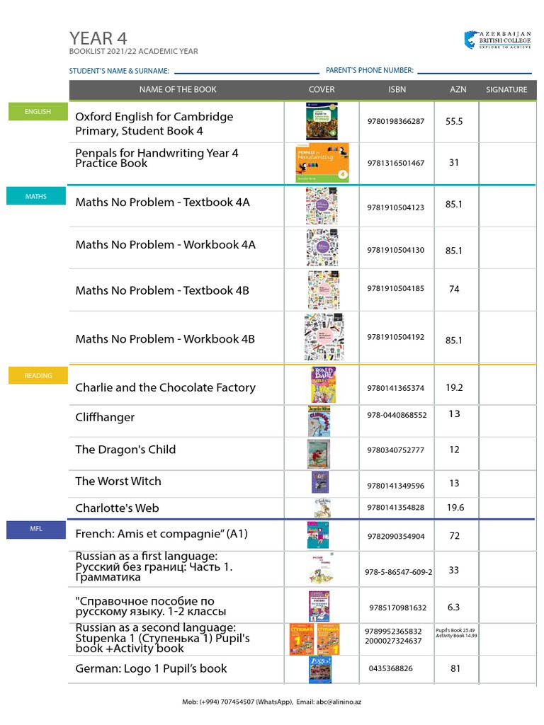 Year 4 Book listUPDATED PDF Books