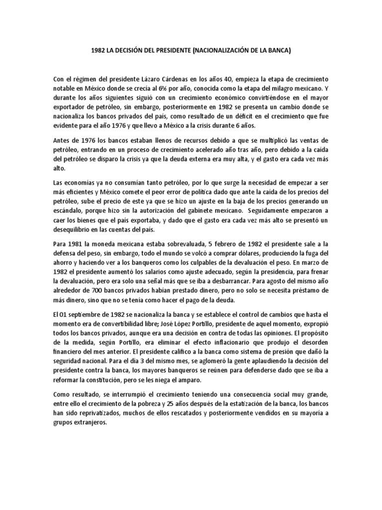 Nacionalización de la Banca en 1982 | PDF | México | Bancos