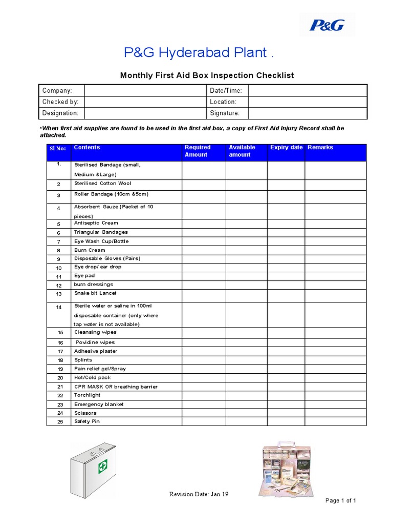 Monthly First Aid Box Checklist PDF