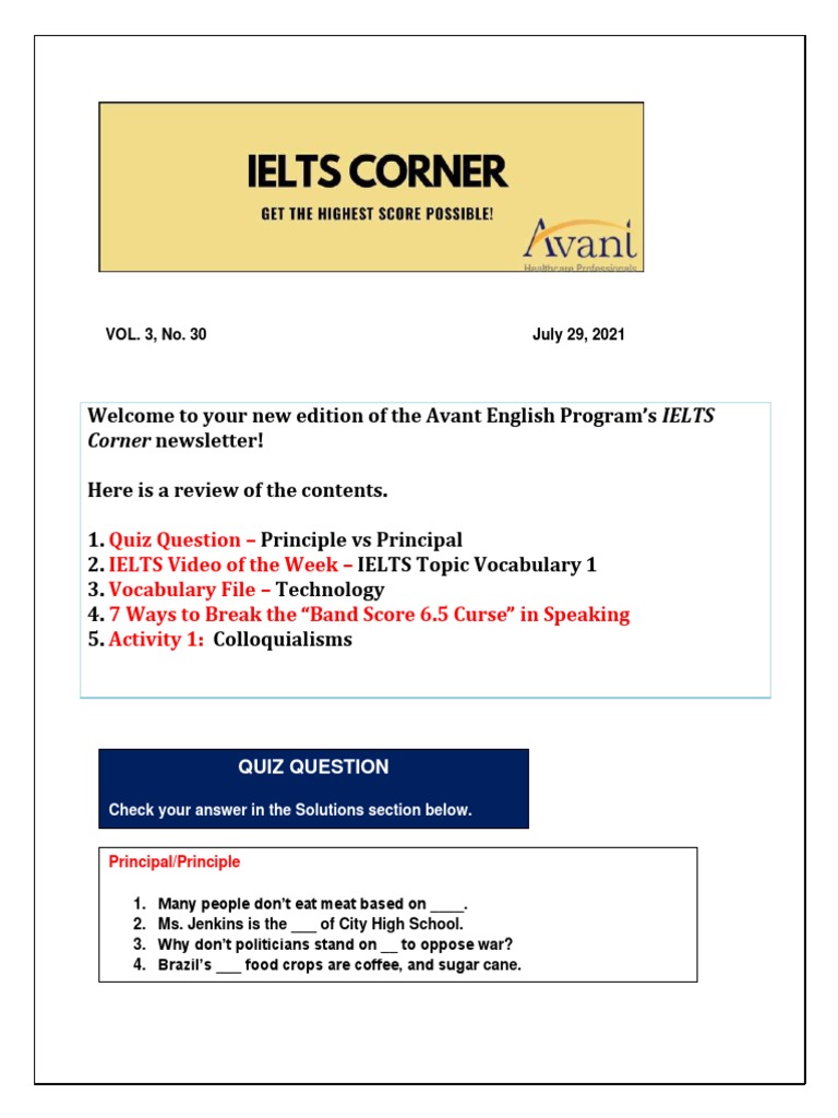 Welcome To Your New Edition of The Avant English Program's IELTS | PDF ...