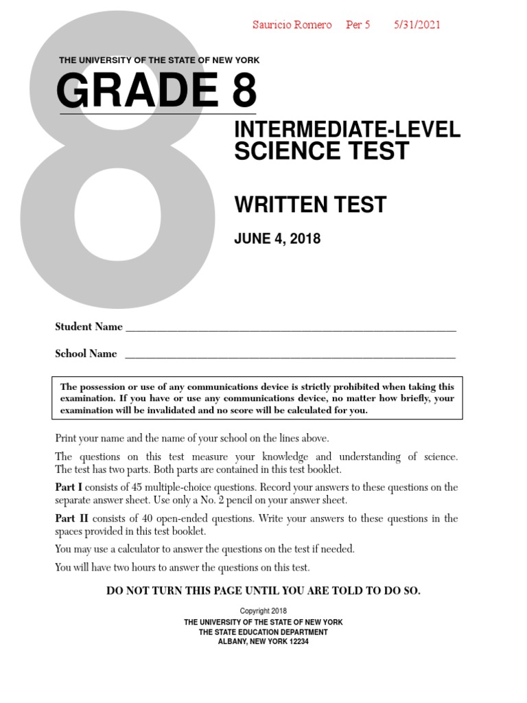 Grade 8: Science Test | PDF | Cloud | Radiation