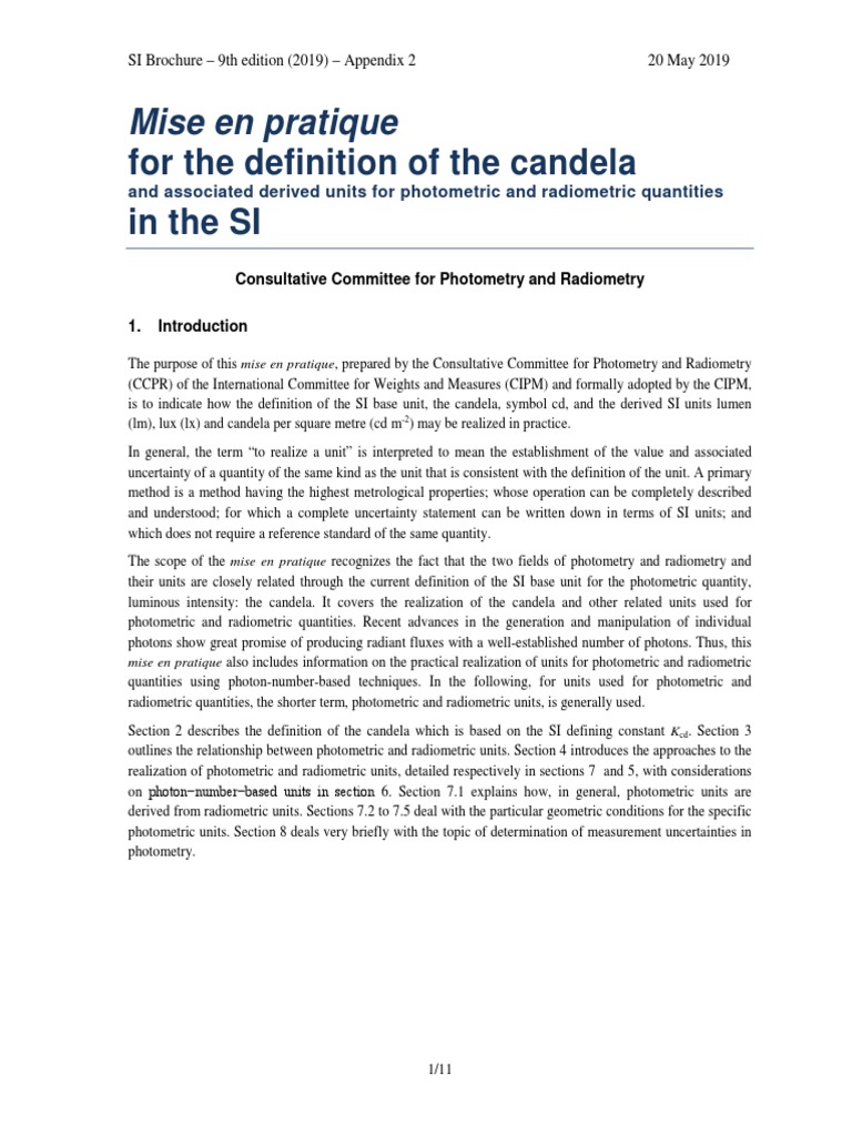 For The Definition of The Candela in The SI Mise en Pratique PDF