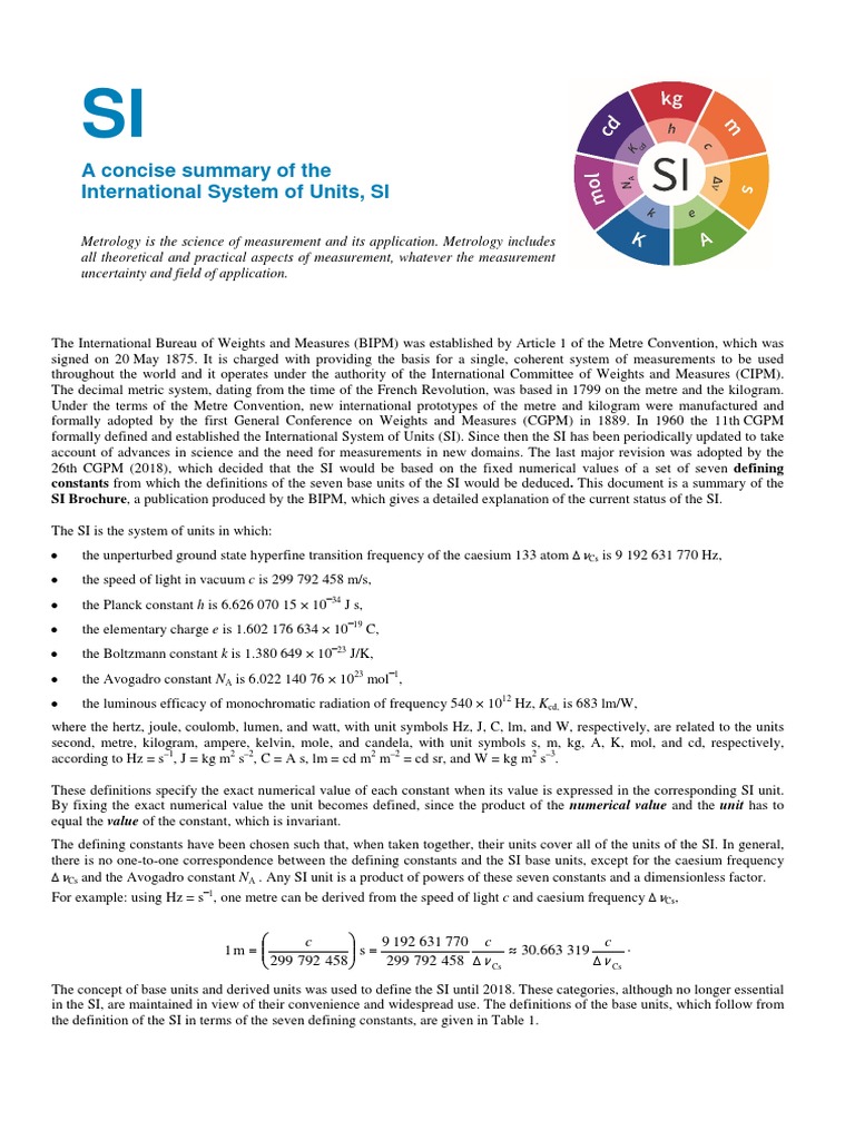 A Concise Summary of The International System of Units, SI | PDF
