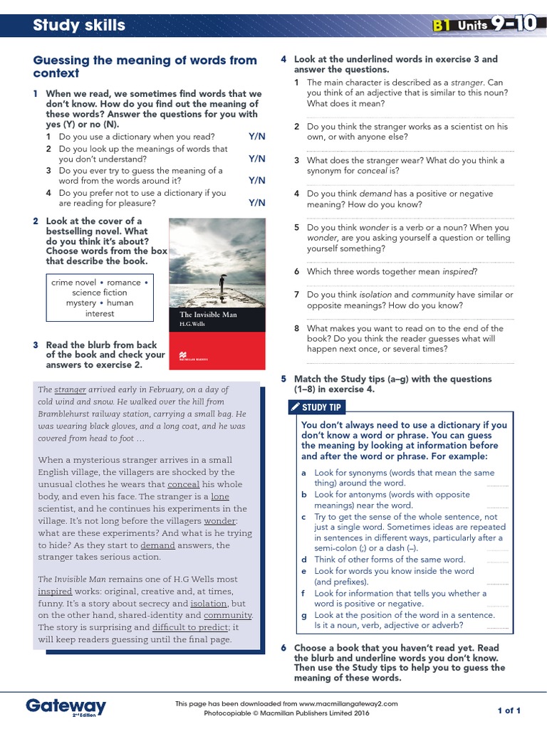 B1 UNITS 9 and 10 Study Skills | PDF | H. G. Wells | Verb